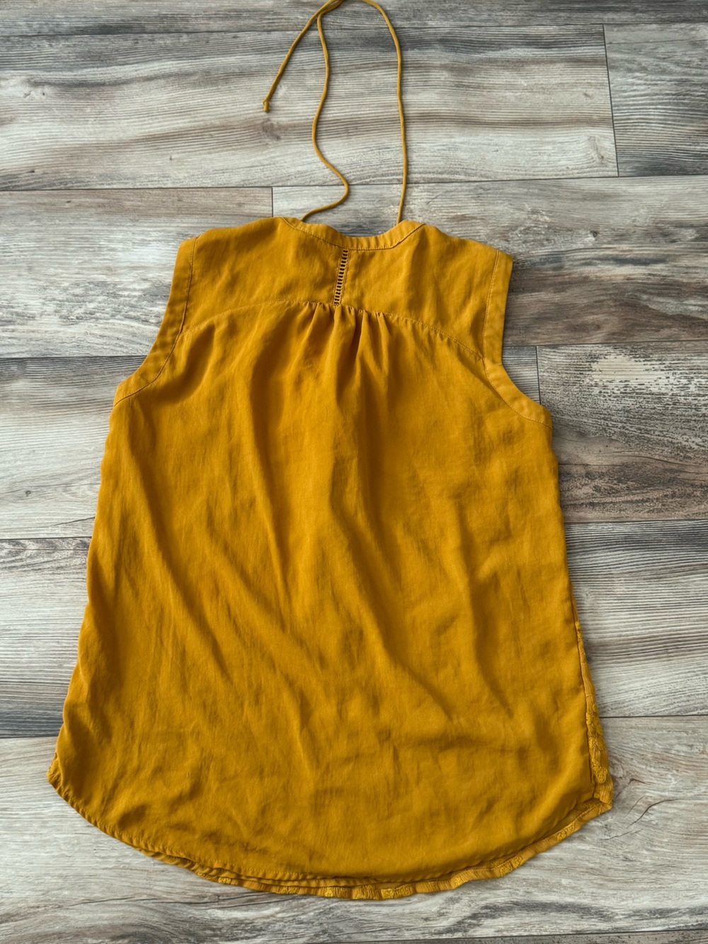 Maeve Anthropologie Embroidered lace up mustard tank top size 8 - Picture 8 of 14